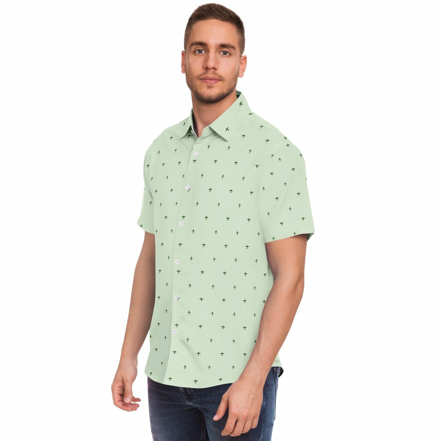 Cessna 402C and Airbus #21 and dark green Short Sleeve Button Down Shirt