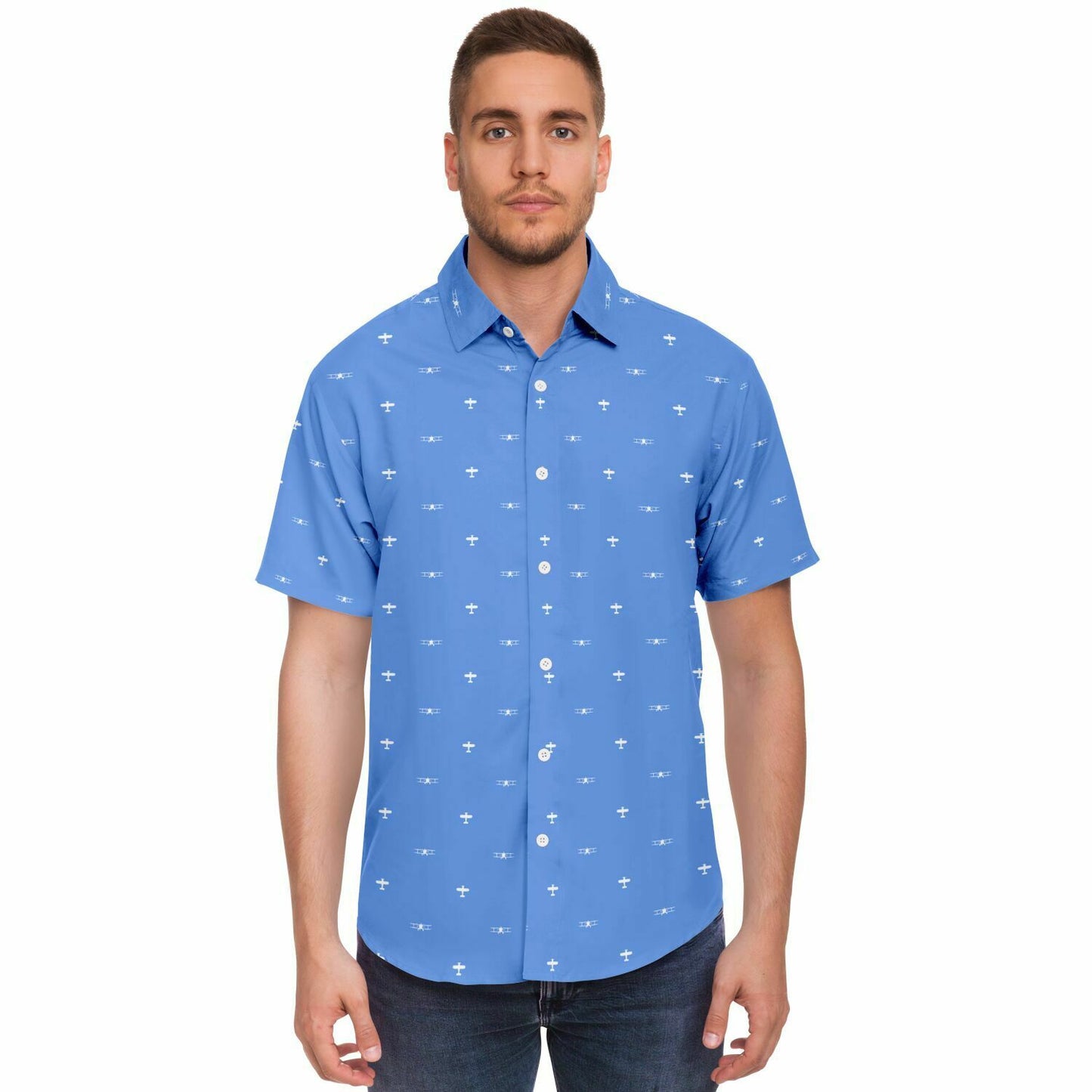 Melissa Shore XL #43 Beechcraft Staggerwing 2 view Short Sleeve Button Down Shirt - AOP