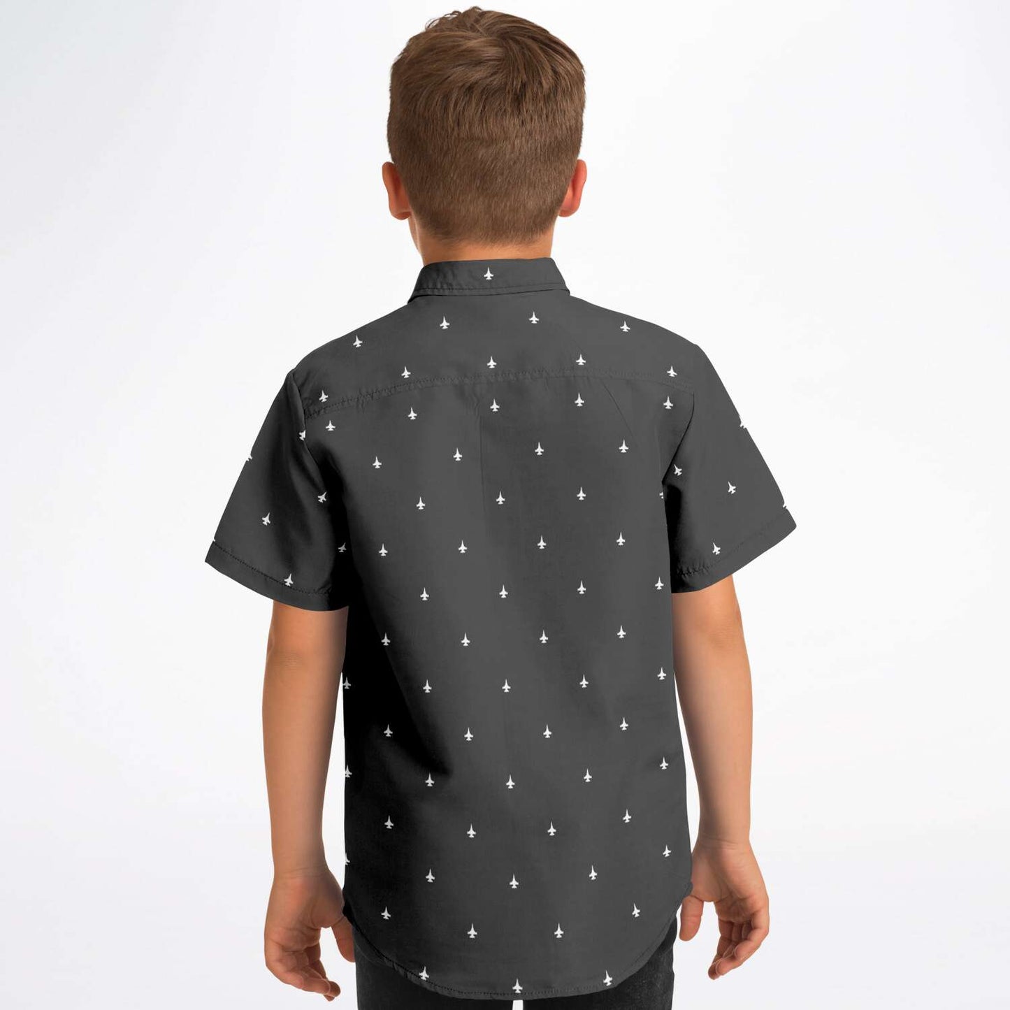 F-16 #2 and white Kids/Youth Short Sleeve Button Down Shirt - AOP