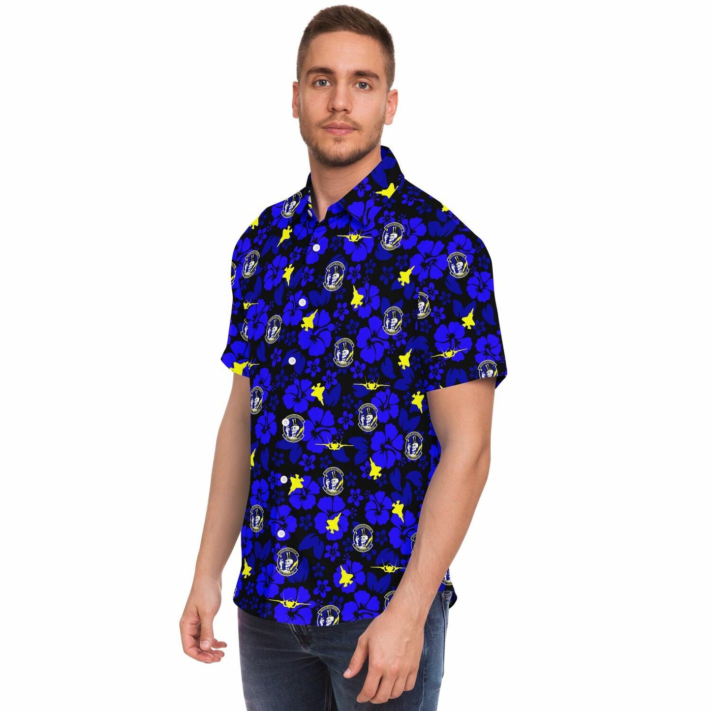 95th FS BLACK Hawaiian Print Short Sleeve Button Down Shirt