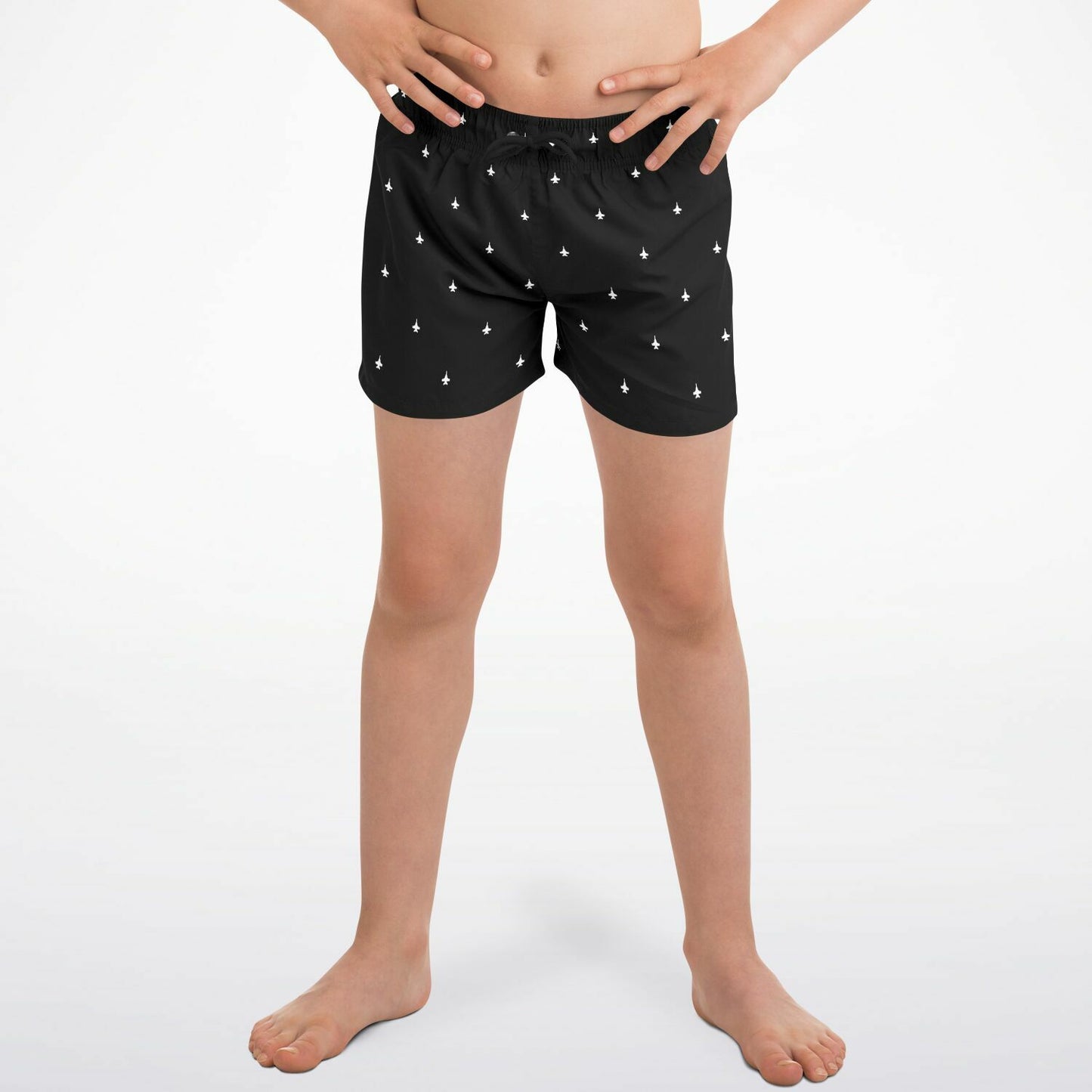F-18 stroked black and white ashleys order Kids Swim Trunks - AOP