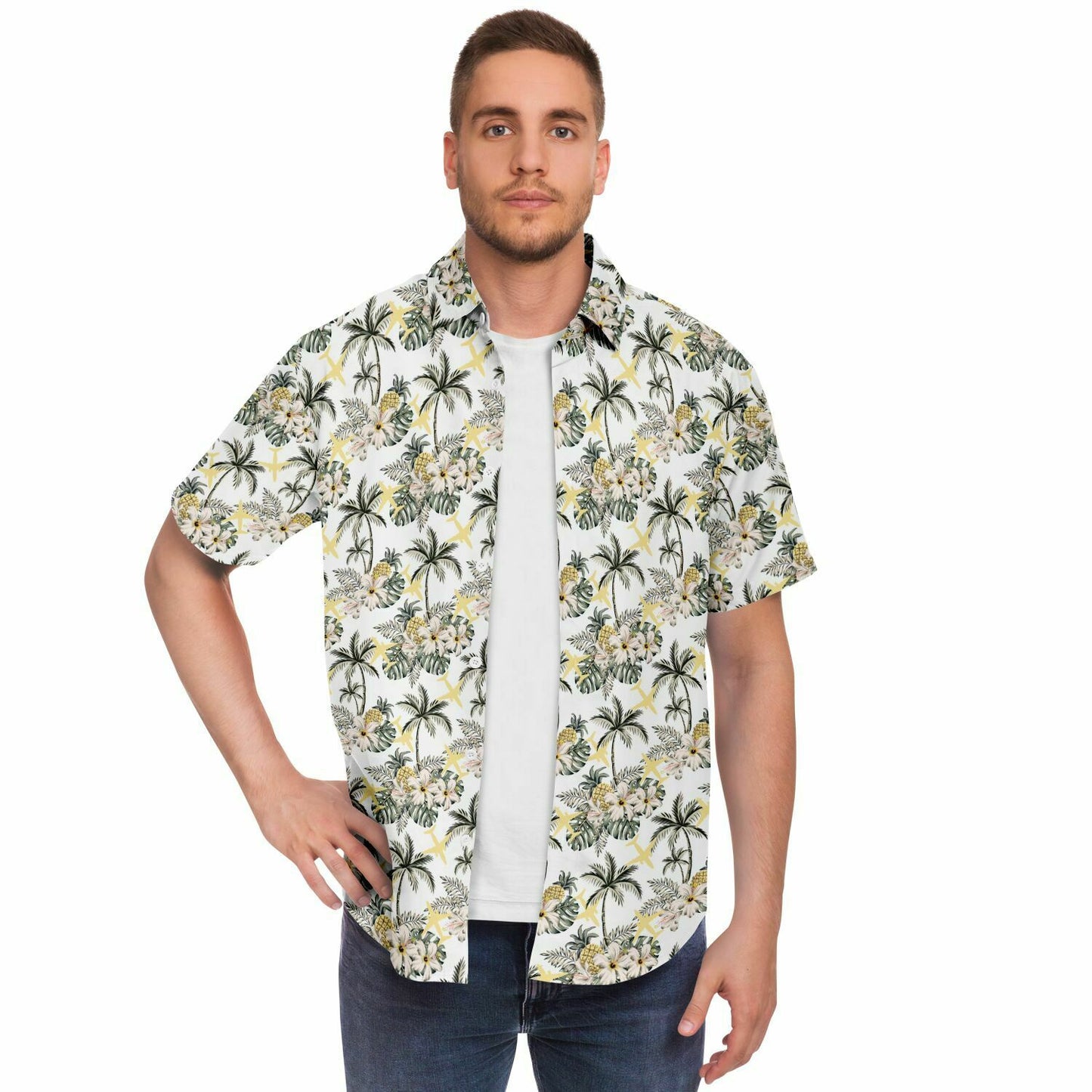 Boeing 737 Retro Old School Hawaiian Short Sleeve Button Down Shirt - AOP Kayla Criscenzo Medium
