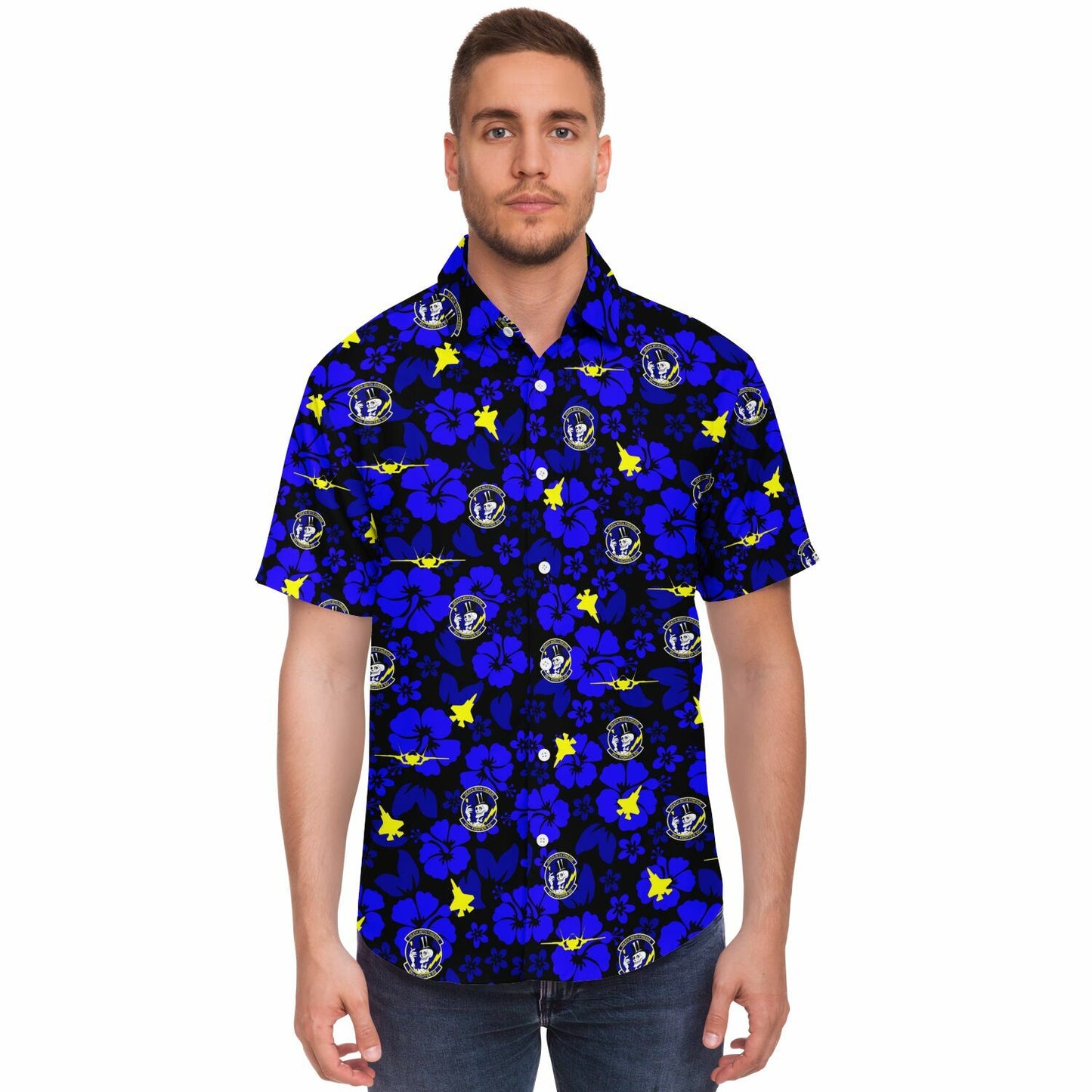 95th FS BLACK Hawaiian Print Short Sleeve Button Down Shirt