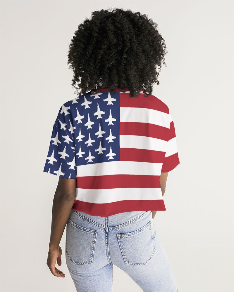 F-18c/d Women's All-Over Print Lounge Cropped Tee