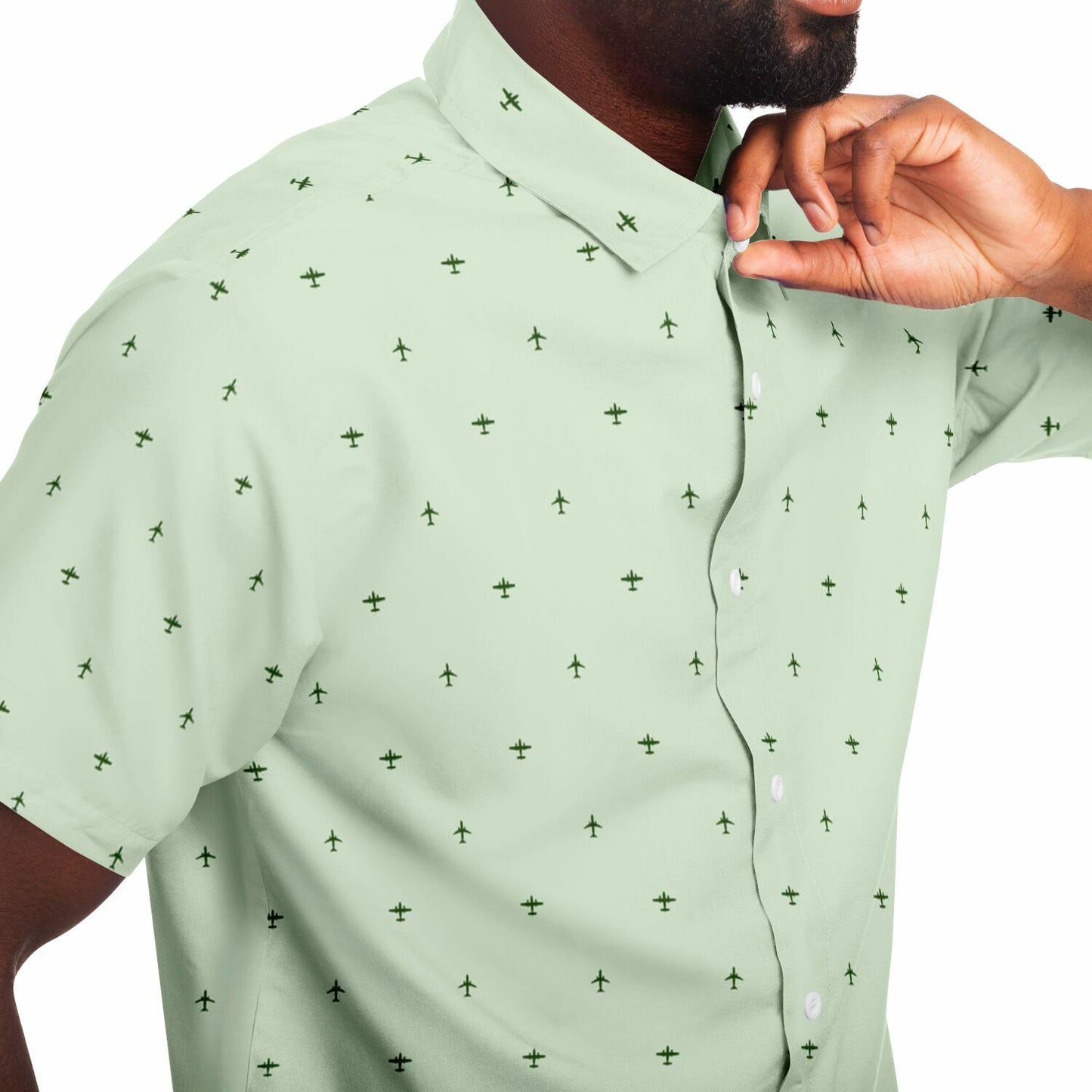Cessna 402C and Airbus #21 and dark green Short Sleeve Button Down Shirt