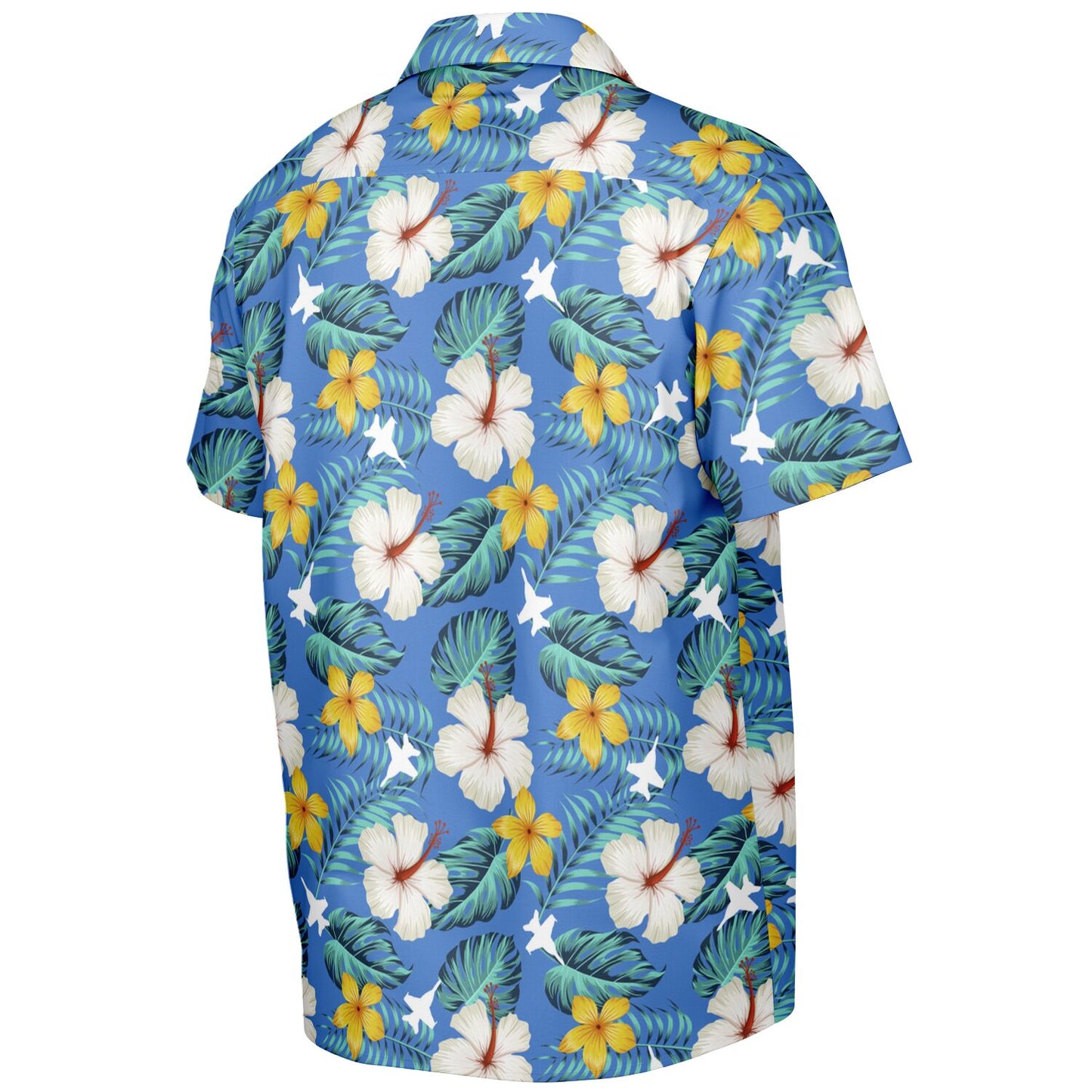 F-18 Blue Hawaiian SAMPLE ORDERED Spread Collar Short Sleeve Button-Down Shirt - AOP
