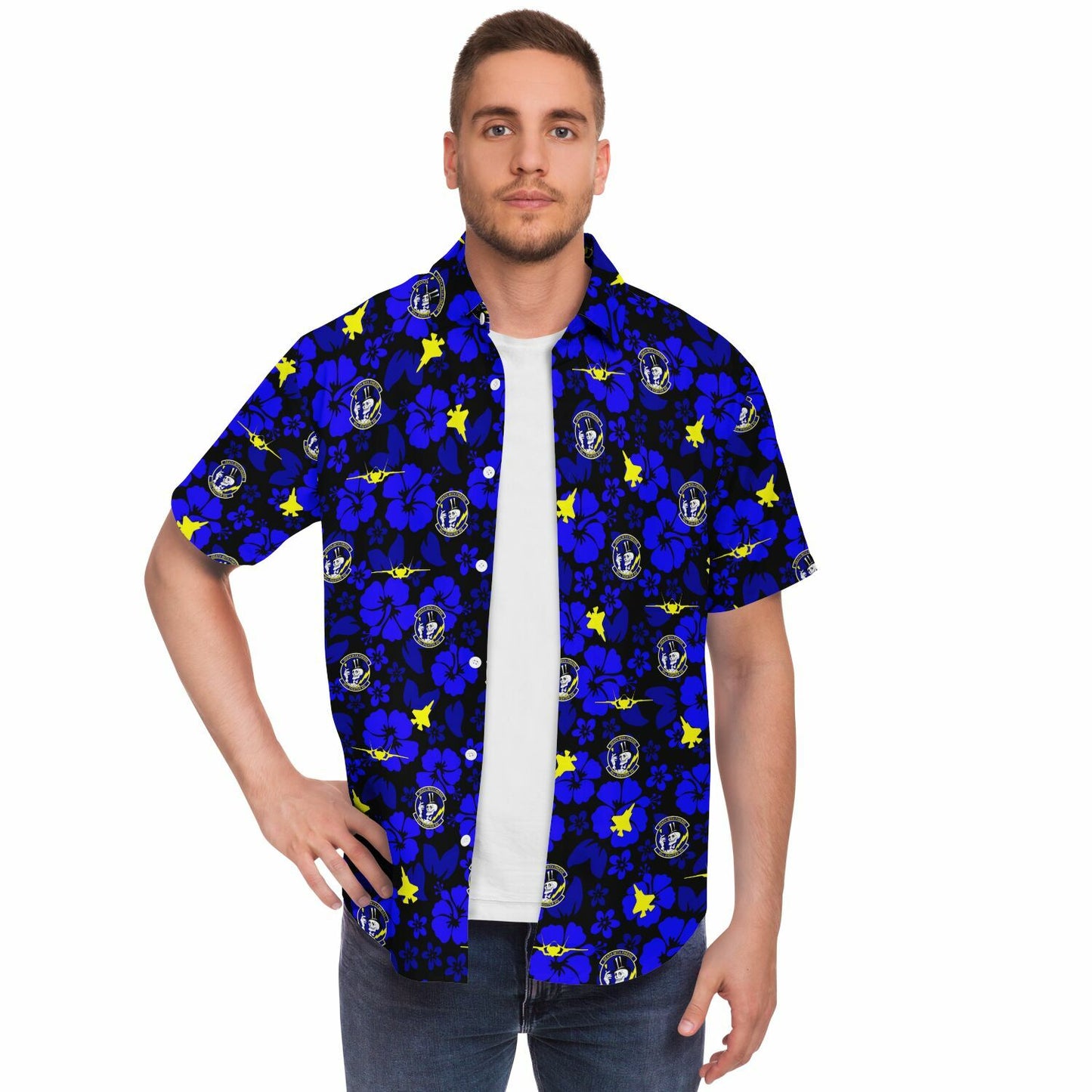 95th FS BLACK Hawaiian Print Short Sleeve Button Down Shirt