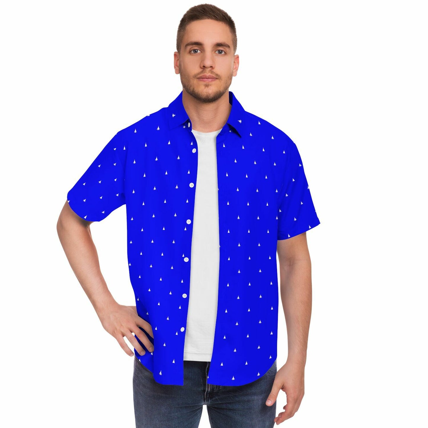 F-14 (2Plane) #14 and white Short Sleeve Button Down Shirt