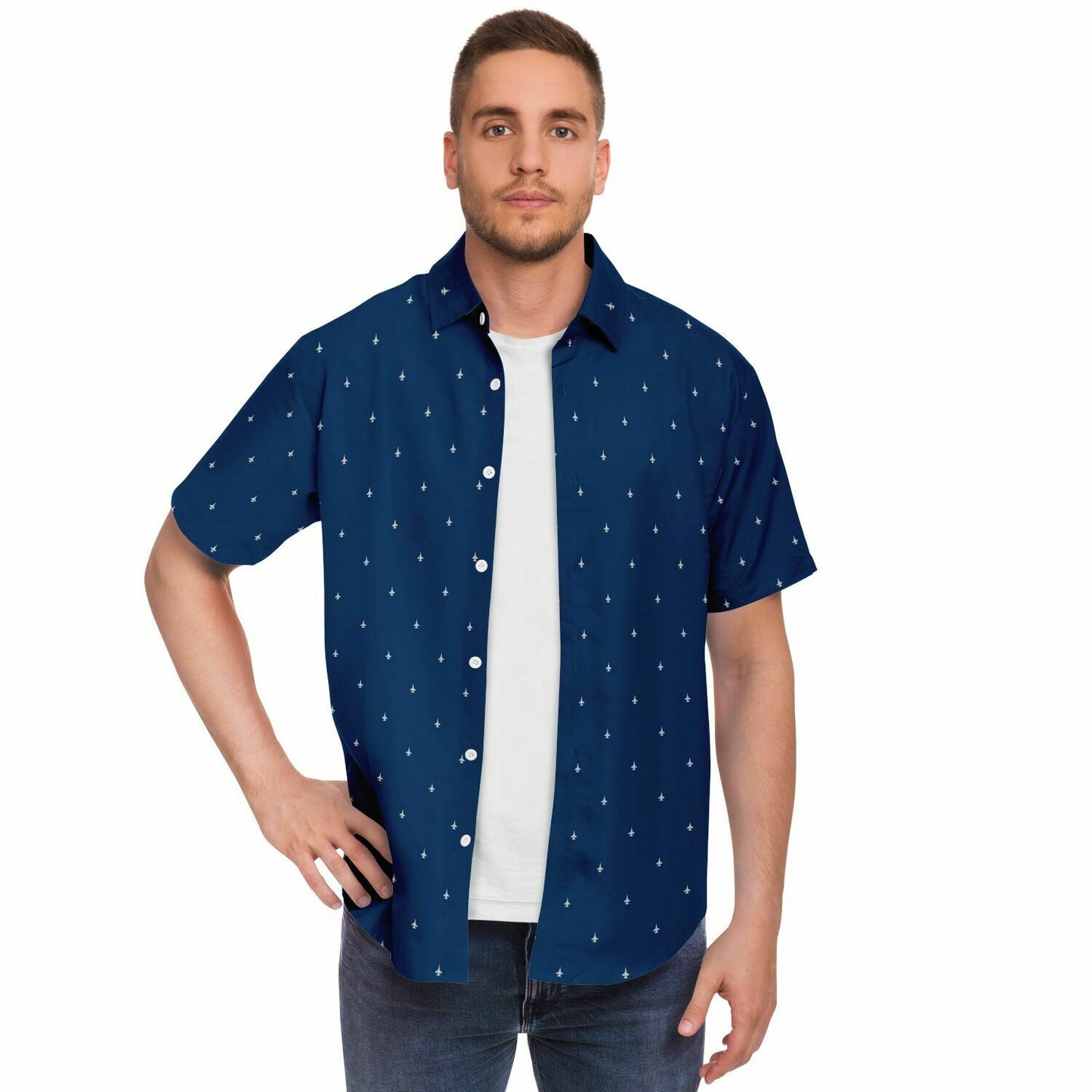 F-16 stroked #64 and #4 Sarah Bristol Large Short Sleeve Button Down Shirt - AOP