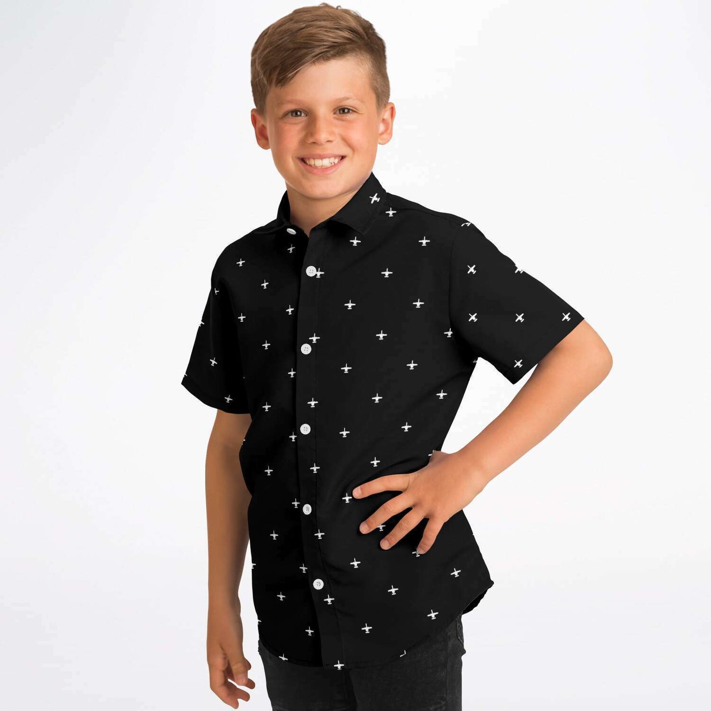 Melody Bagby small A-10 black and white kiids/Youth Short Sleeve Button Down Shirt