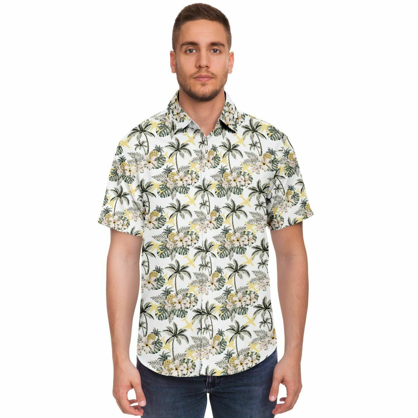 Boeing 737 Retro Old School Hawaiian Short Sleeve Button Down Shirt - AOP Kayla Criscenzo Medium