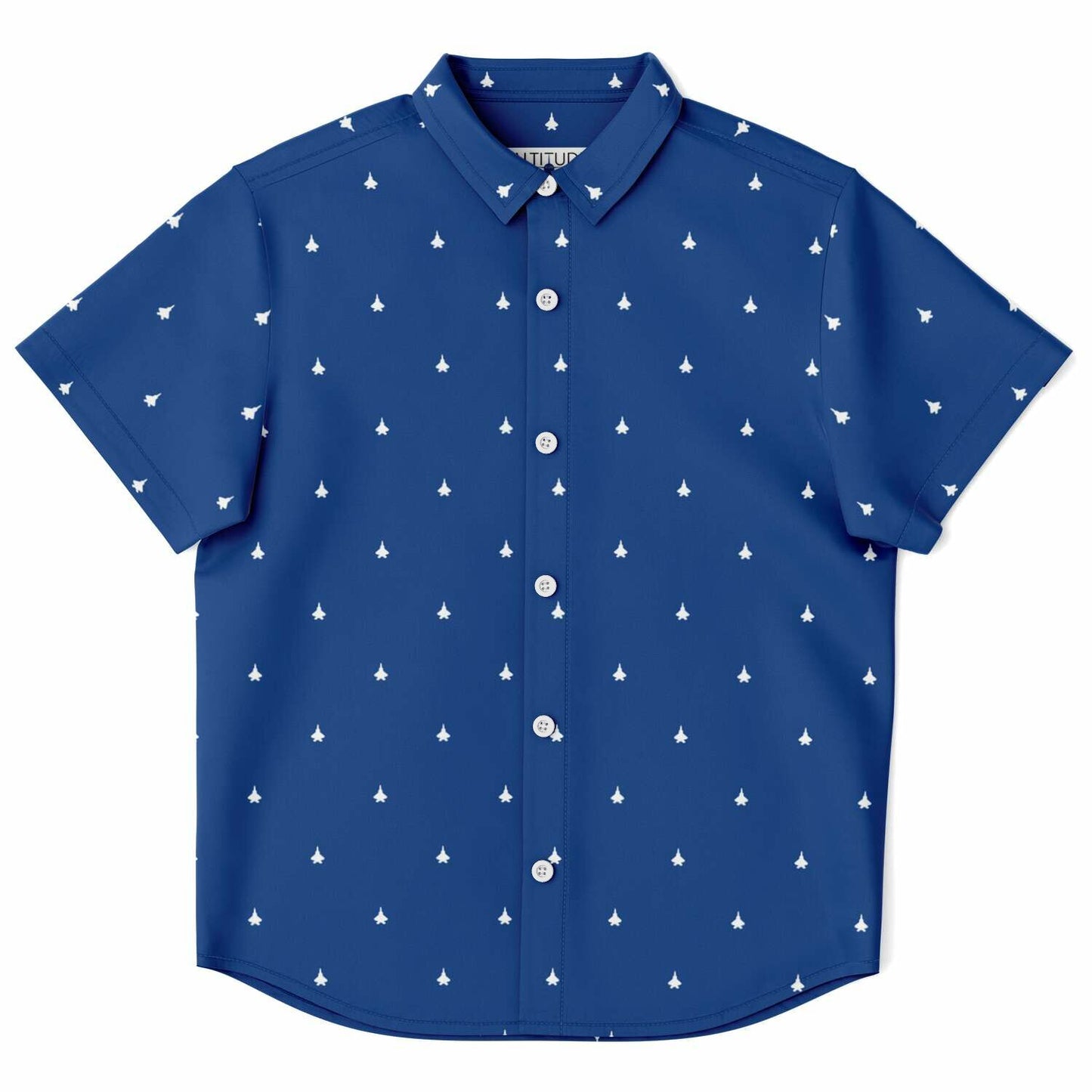 F-22 White and #64 Kids/Youth Short Sleeve Button Down Shirt - AOP