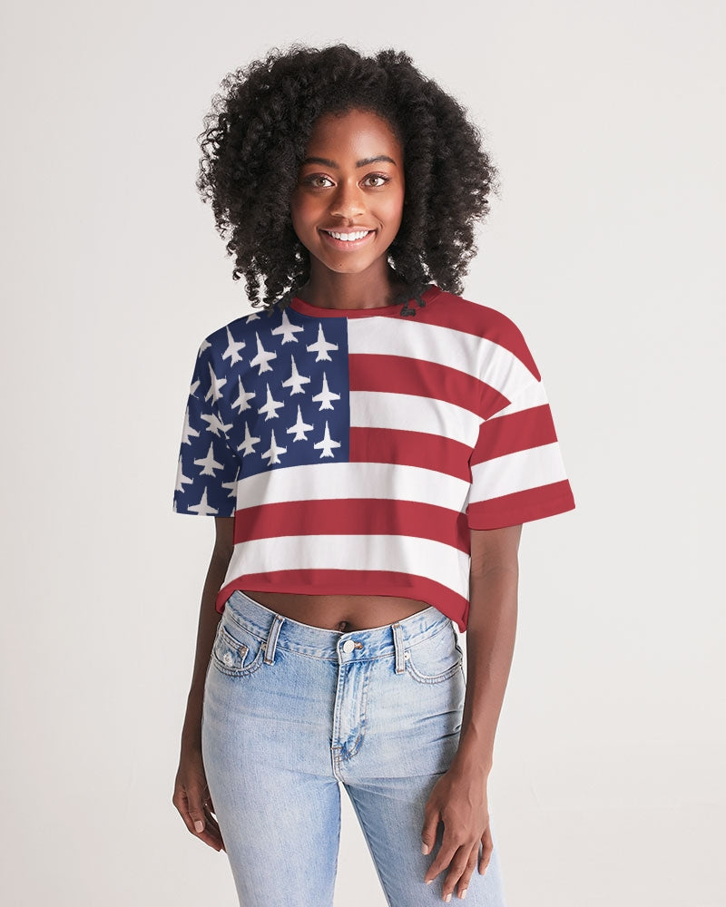 F-18c/d Women's All-Over Print Lounge Cropped Tee