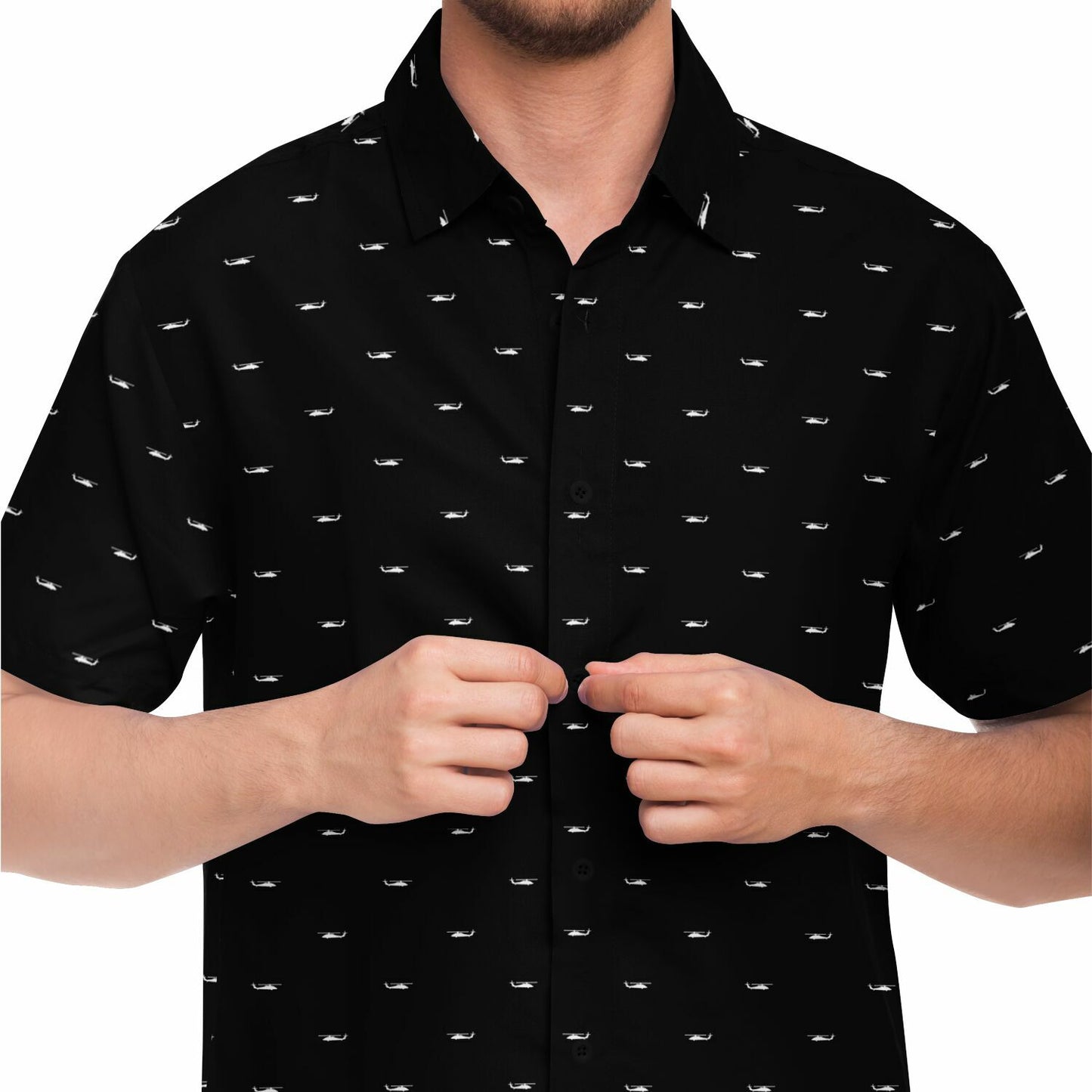 MH-60S black and white Short Sleeve Button Down Shirt - AOP