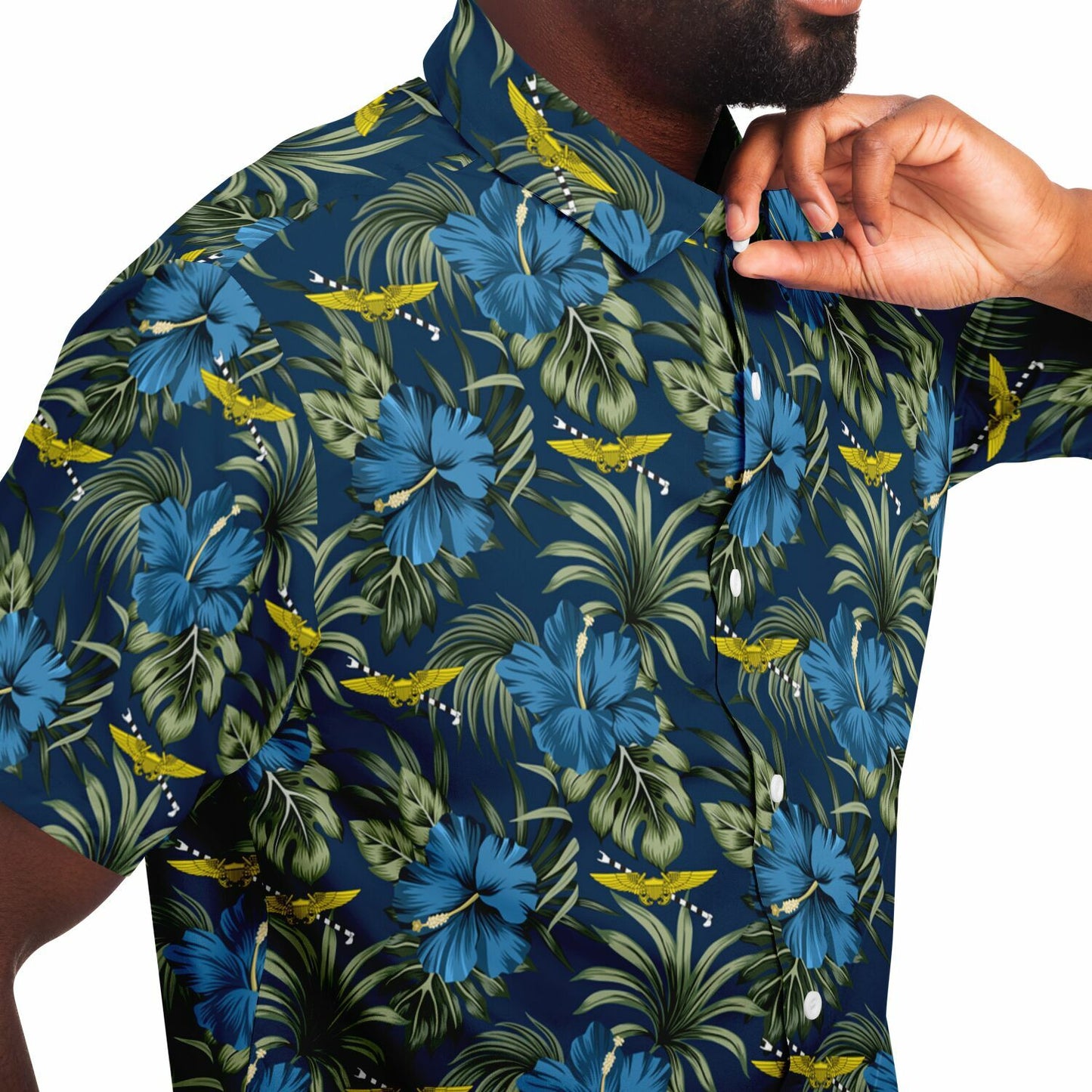 Tailhook 2024 NFO-WSO Blue Flowers Hawaiian Short Sleeve Button Down Shirt