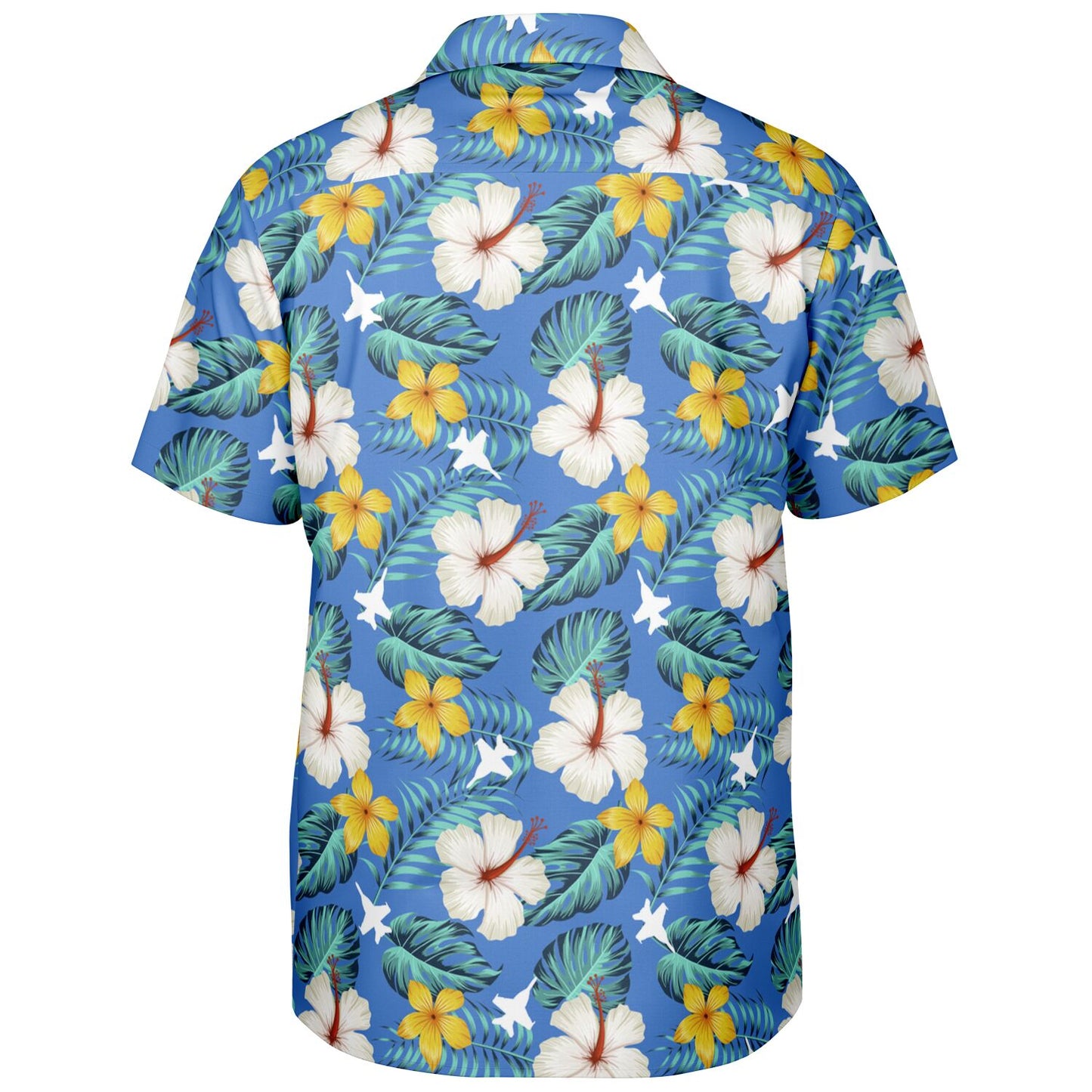 F-18 Blue Hawaiian SAMPLE ORDERED Spread Collar Short Sleeve Button-Down Shirt - AOP