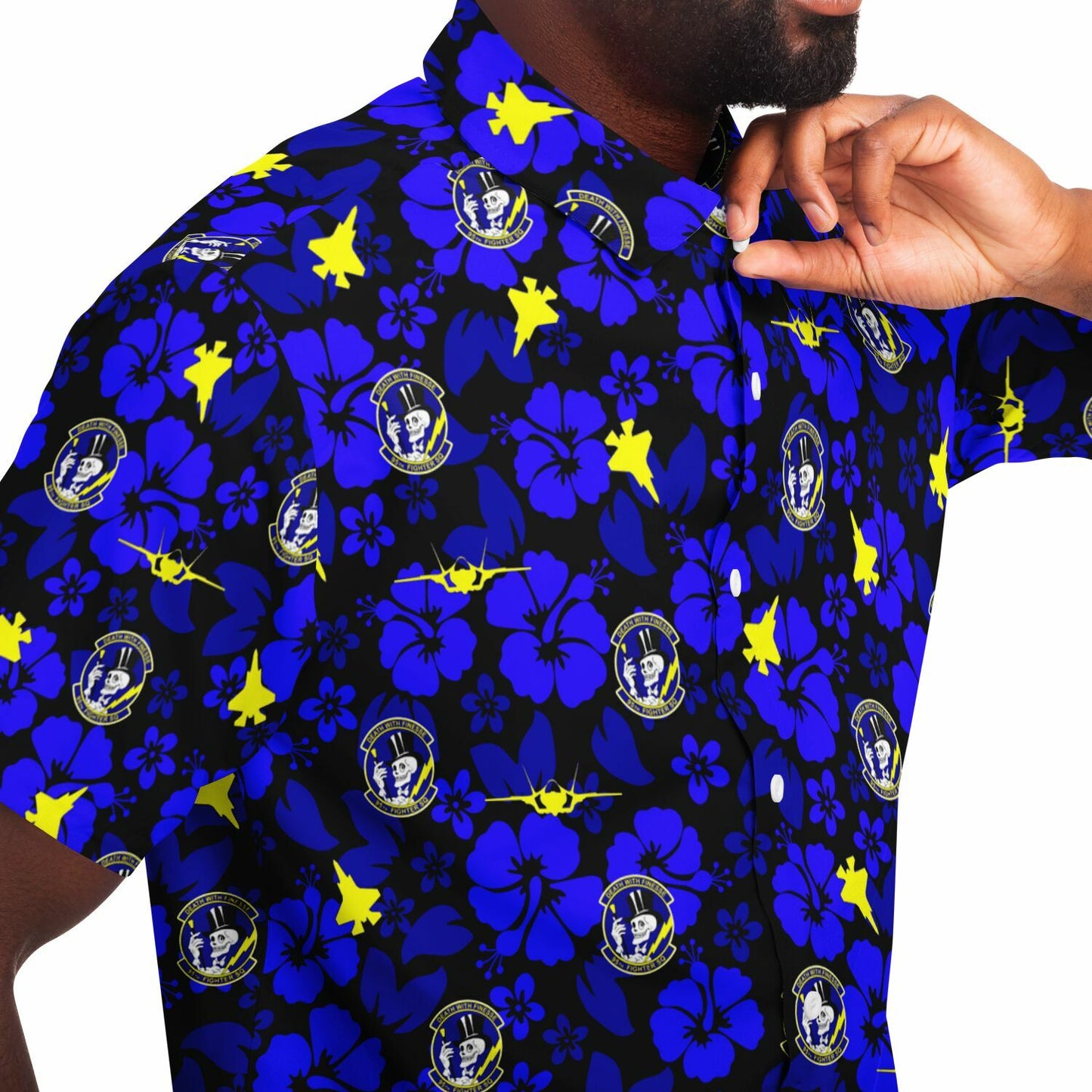 95th FS BLACK Hawaiian Print Short Sleeve Button Down Shirt
