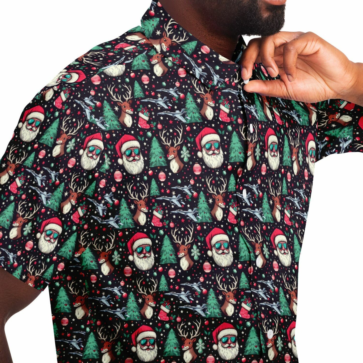 F-18 Super Hornet 2023 Christmas GBT Short Sleeve Button Down Shirt - AOP