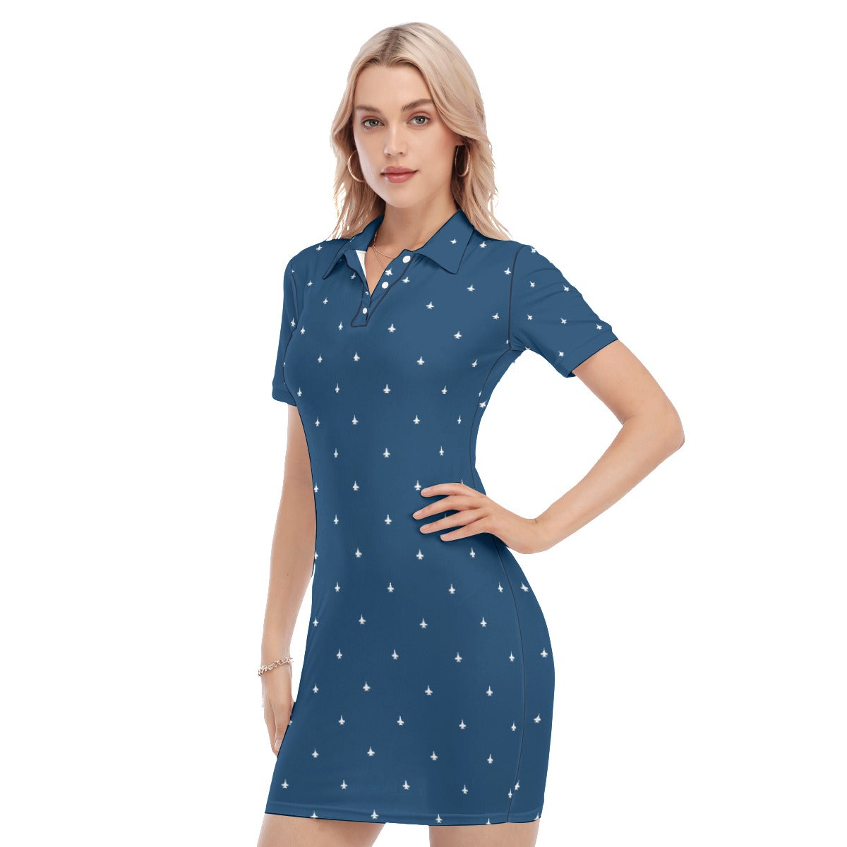 Preppy Women's Polo Collar Dress F-18 64 and white