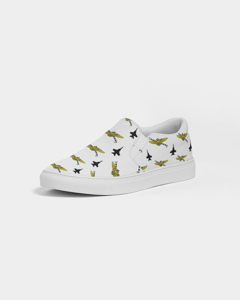 F-18 and pilot wings white Women's Slip-On Canvas Shoe