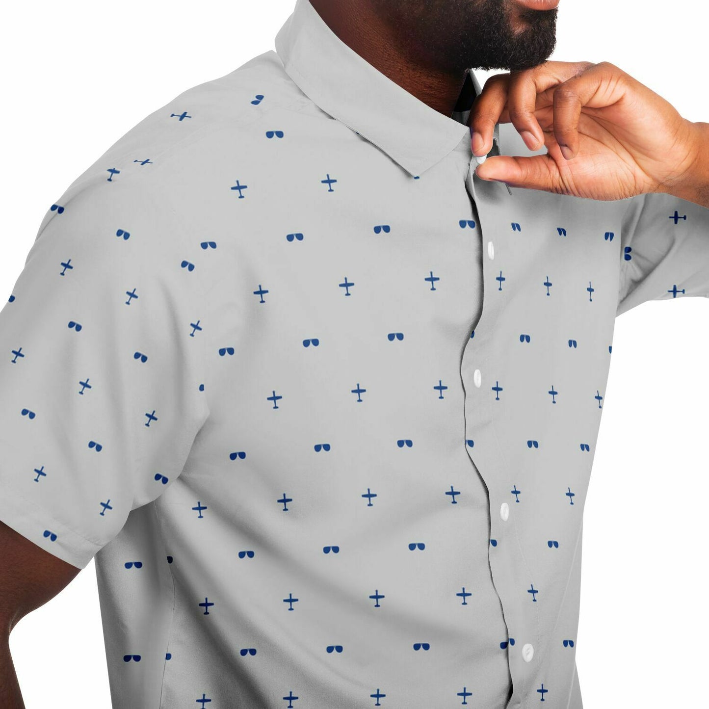Nicholas Kellner Medium T-6 and glasses Short Sleeve Button Down Shirt - AOP