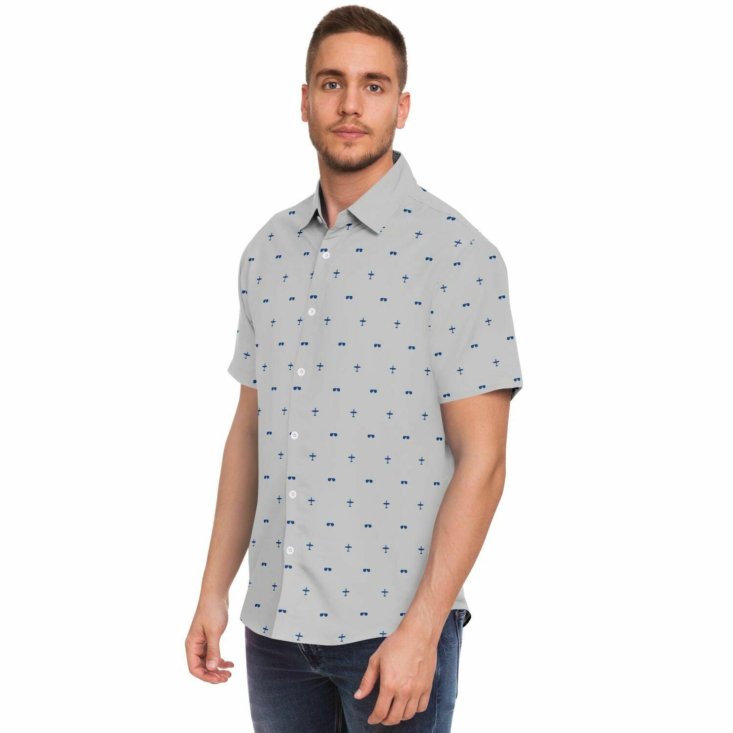 Nicholas Kellner Medium T-6 and glasses Short Sleeve Button Down Shirt - AOP