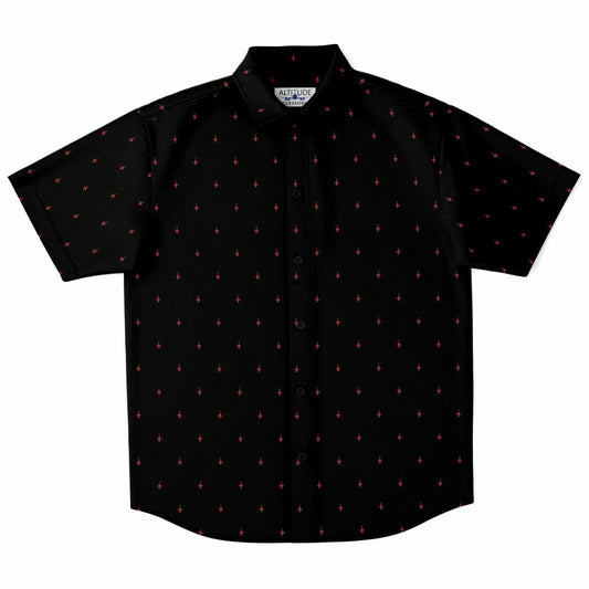 F-5 grim reapers black Short Sleeve Button Down Shirt - AOP