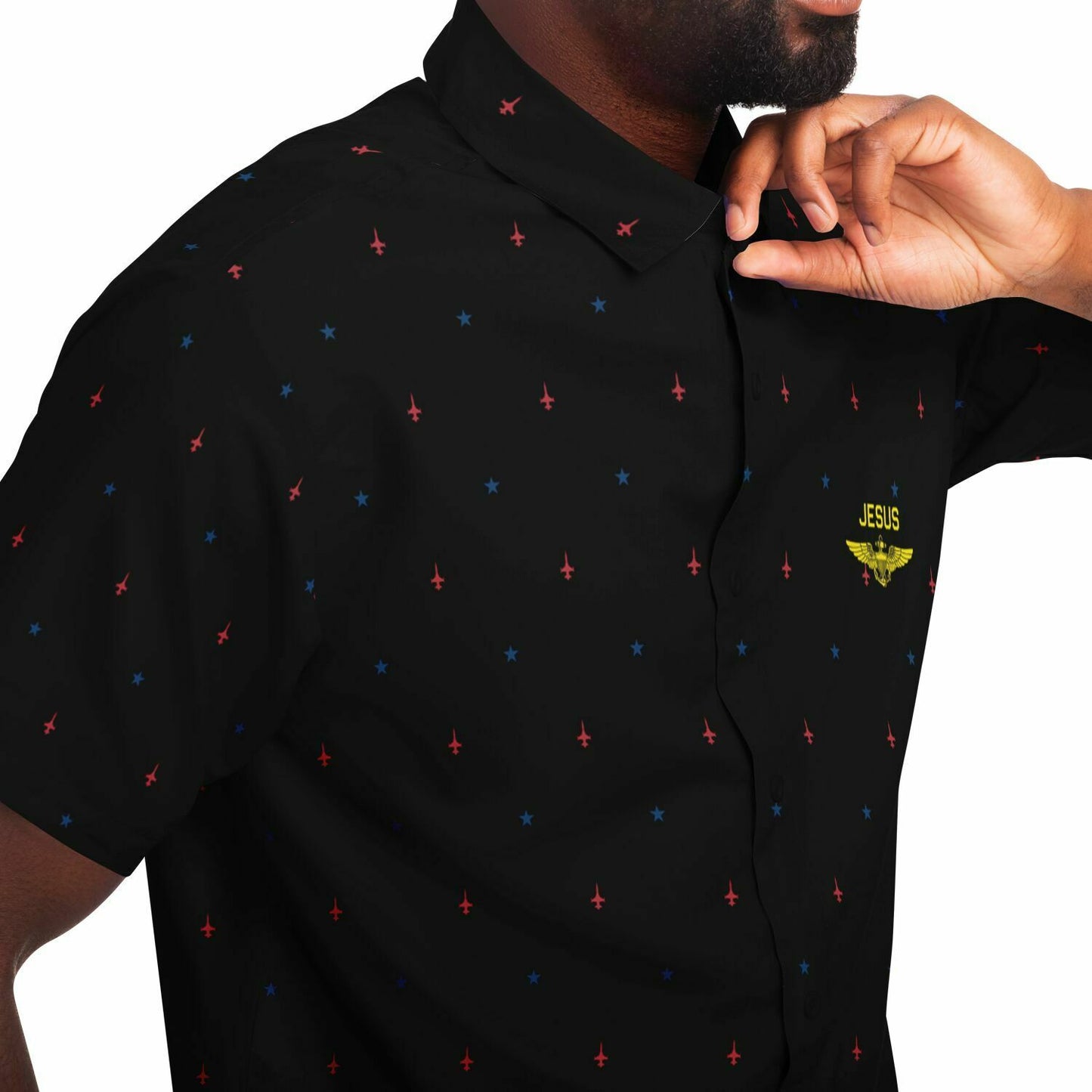 VMFA-402 jesus black Short Sleeve Button Down Shirt - AOP