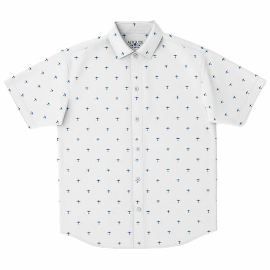 King Air 90 Beechcraft #63 and white Short Sleeve Button Down Shirt - AOP
