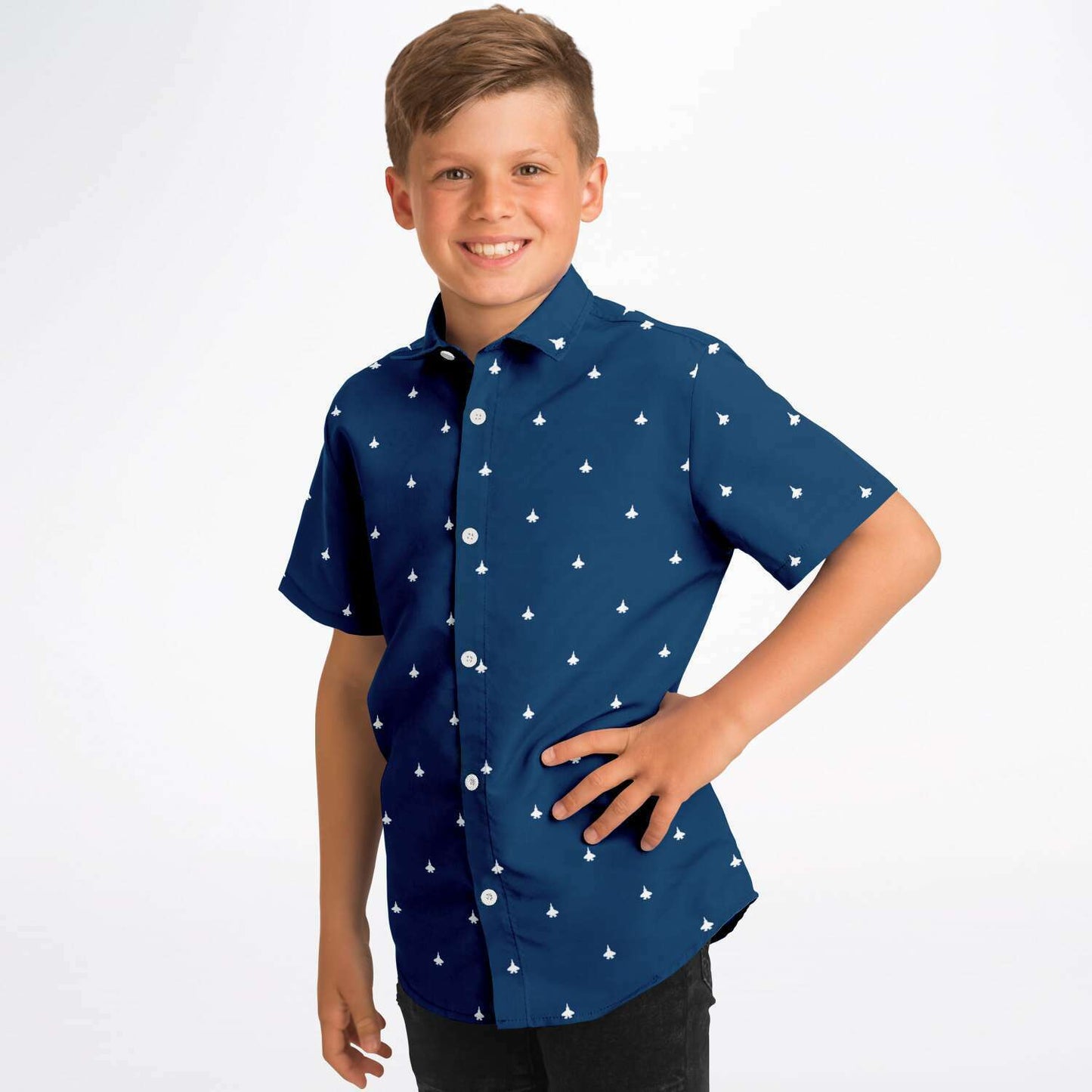 Diandra Vantrease F-35C #64 and white Kids/Youth Short Sleeve Button Down Shirt -