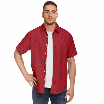 402 red example no order Short Sleeve Button Down Shirt - AOP