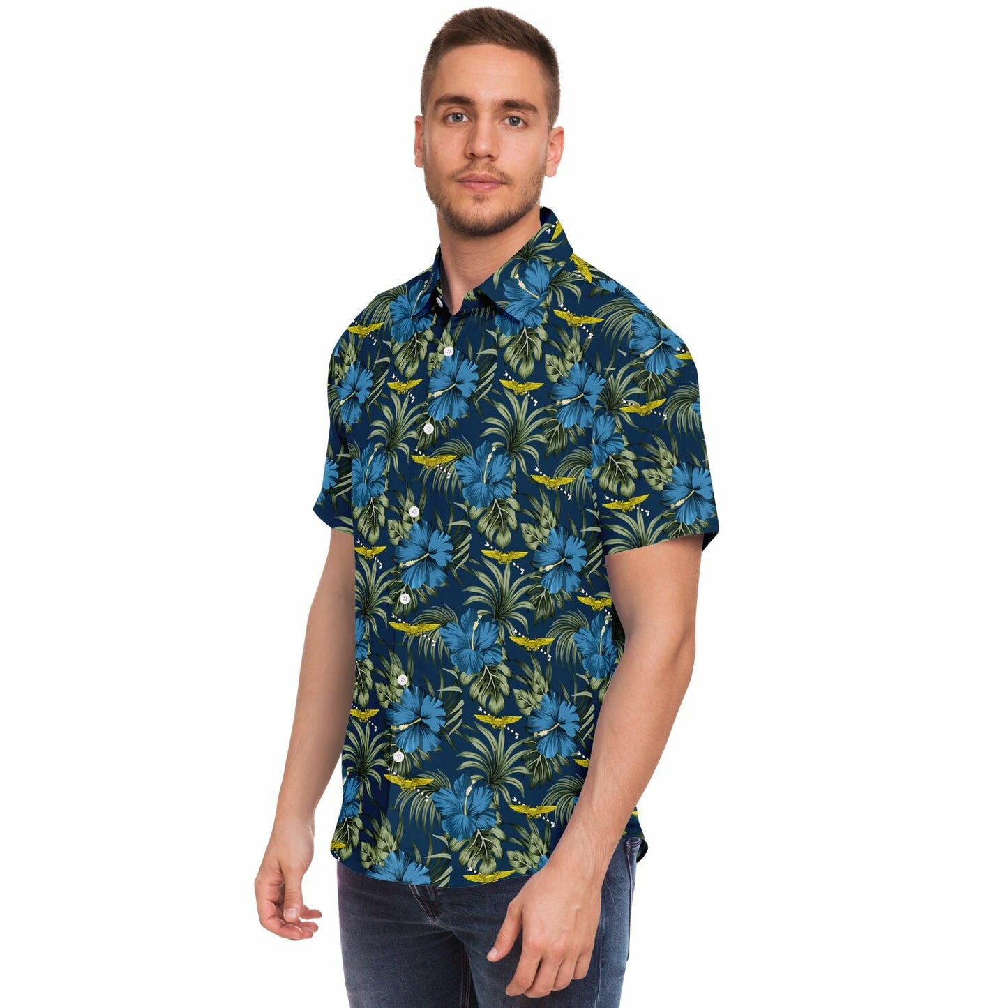 Tailhook 2024 NFO-WSO Blue Flowers Hawaiian Short Sleeve Button Down Shirt