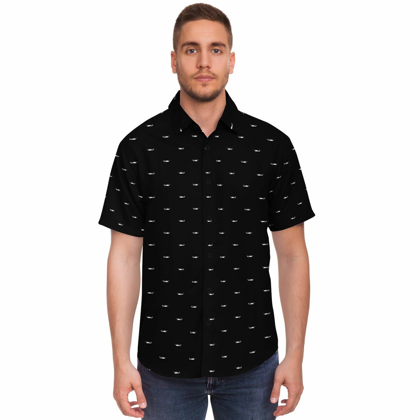 MH-60S black and white Short Sleeve Button Down Shirt - AOP