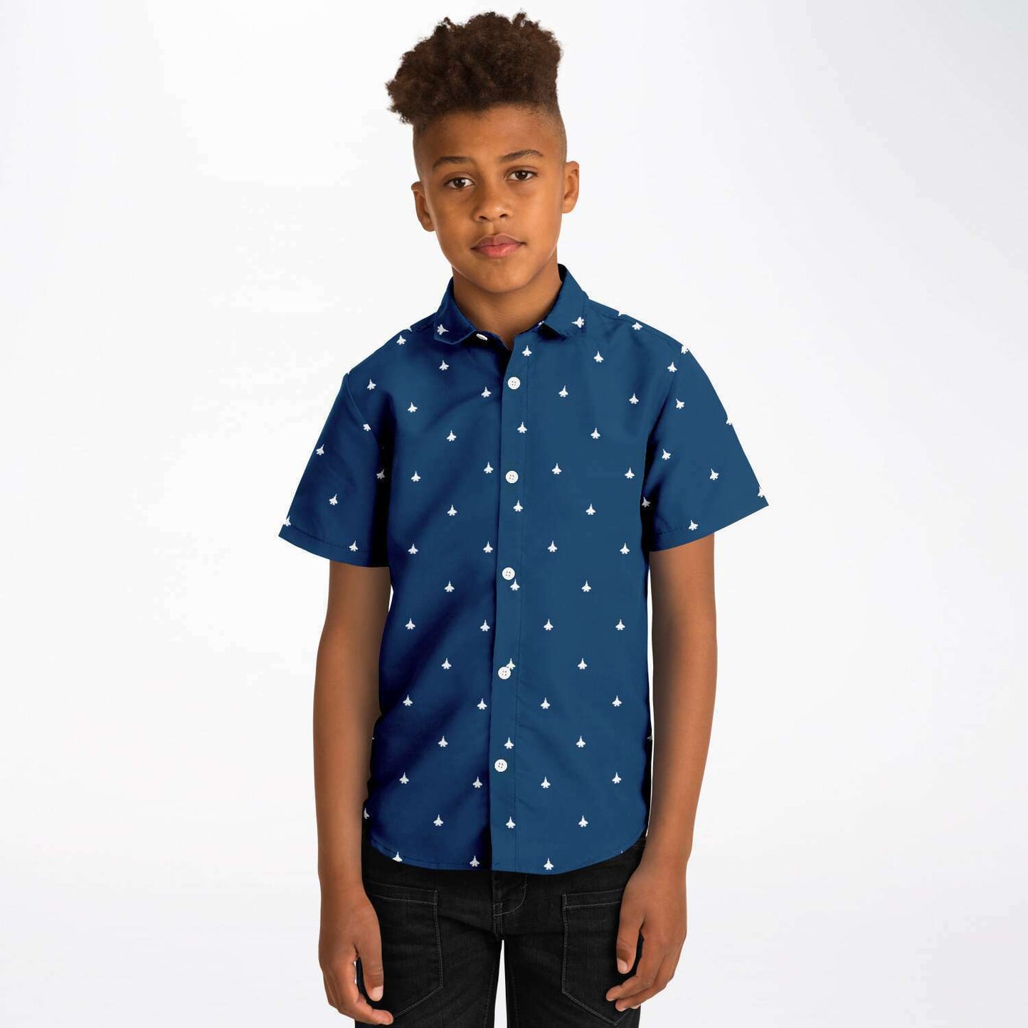 Diandra Vantrease F-35C #64 and white Kids/Youth Short Sleeve Button Down Shirt -