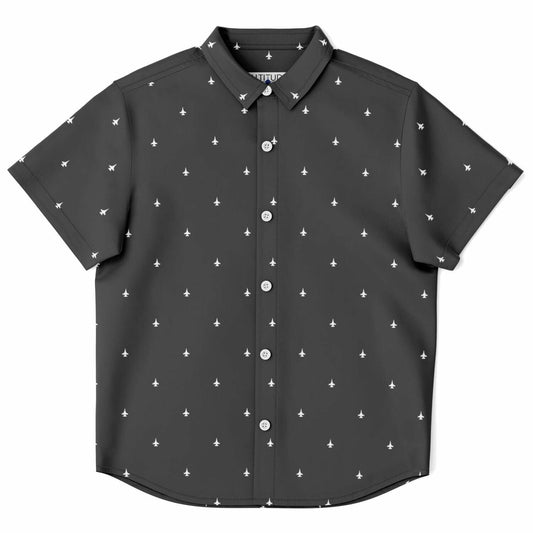 F-16 #2 and white Kids/Youth Short Sleeve Button Down Shirt - AOP