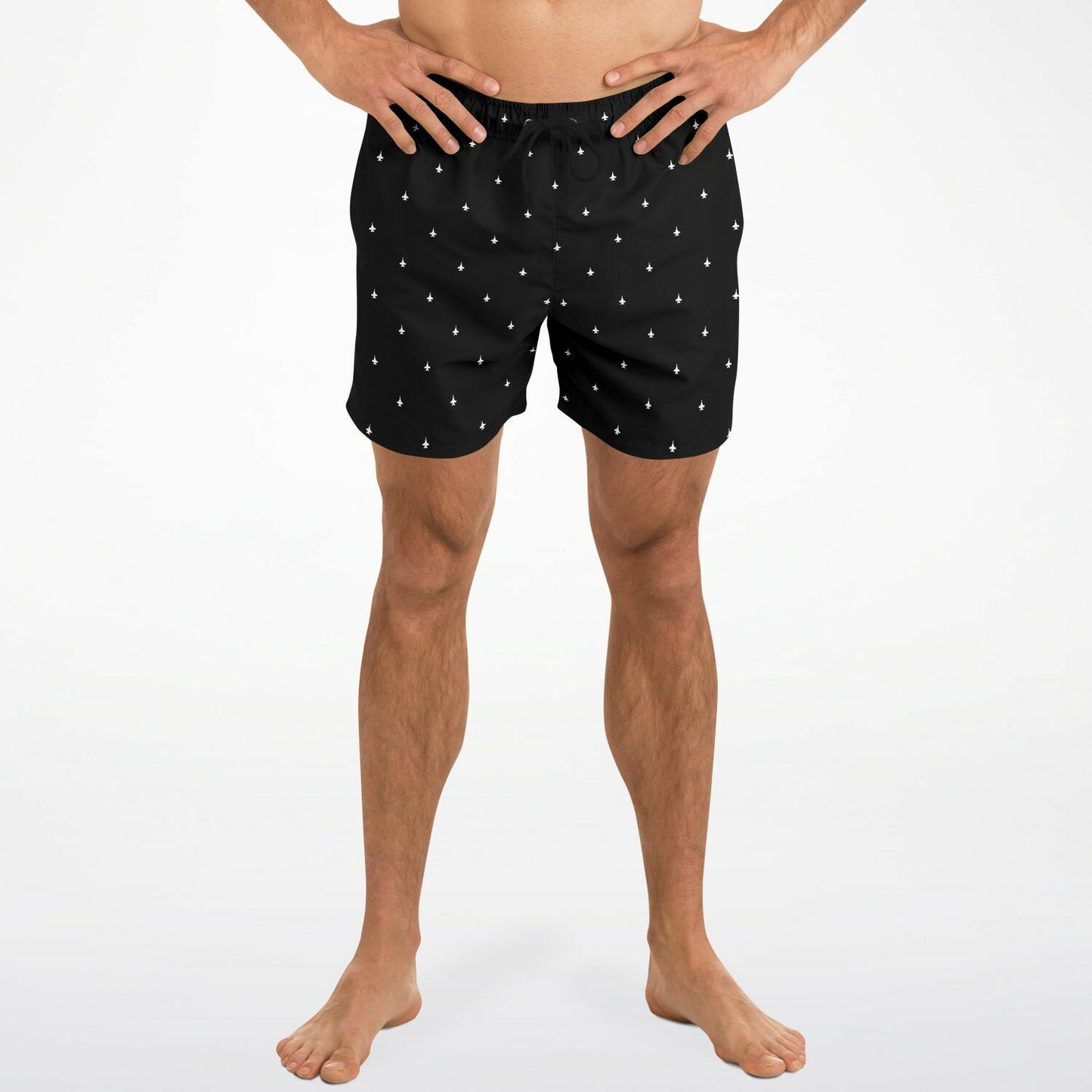 F-18 Black and White Mens Swim Trunks