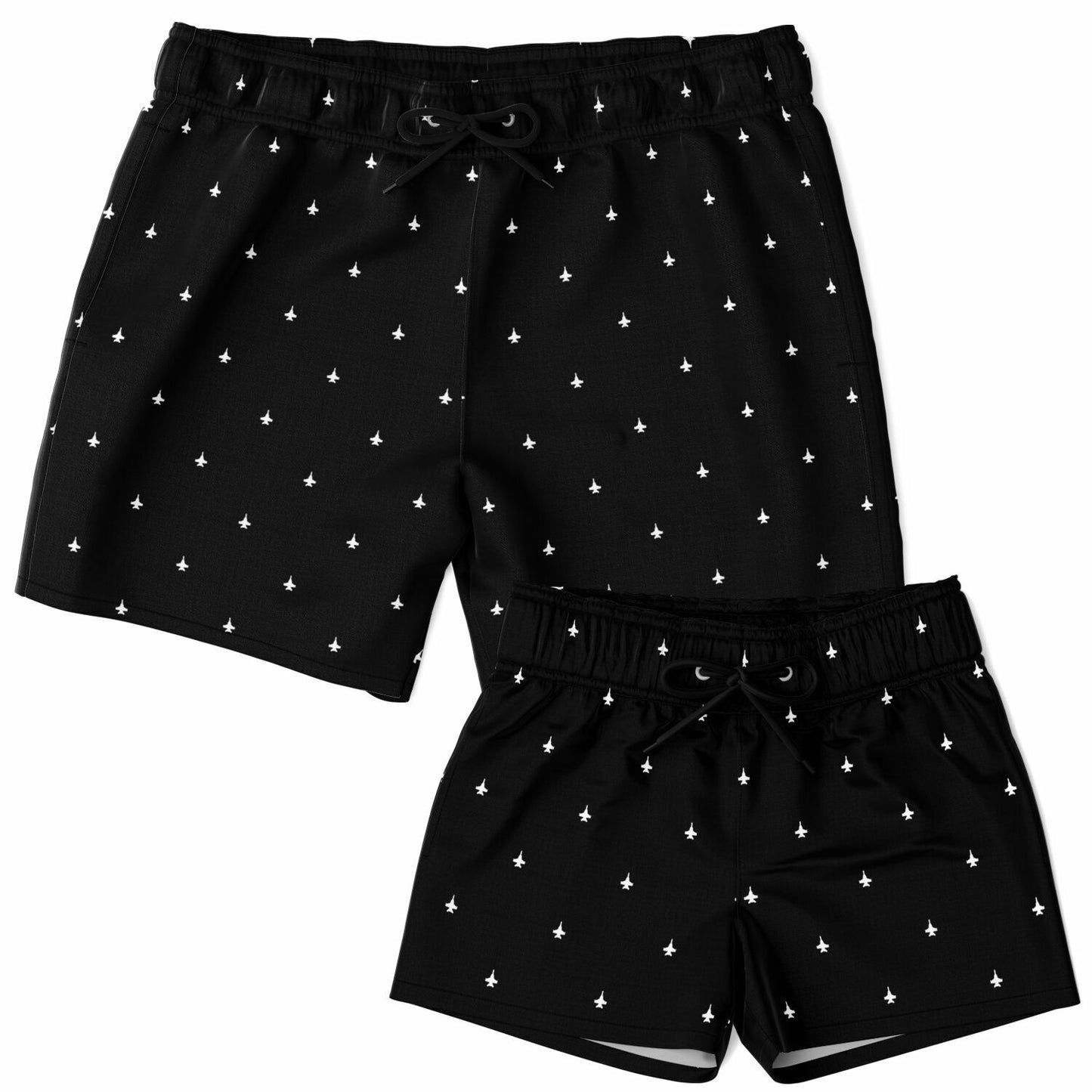 F-18 Black and white daddy and me Swim Trunks Set - AOP stroked