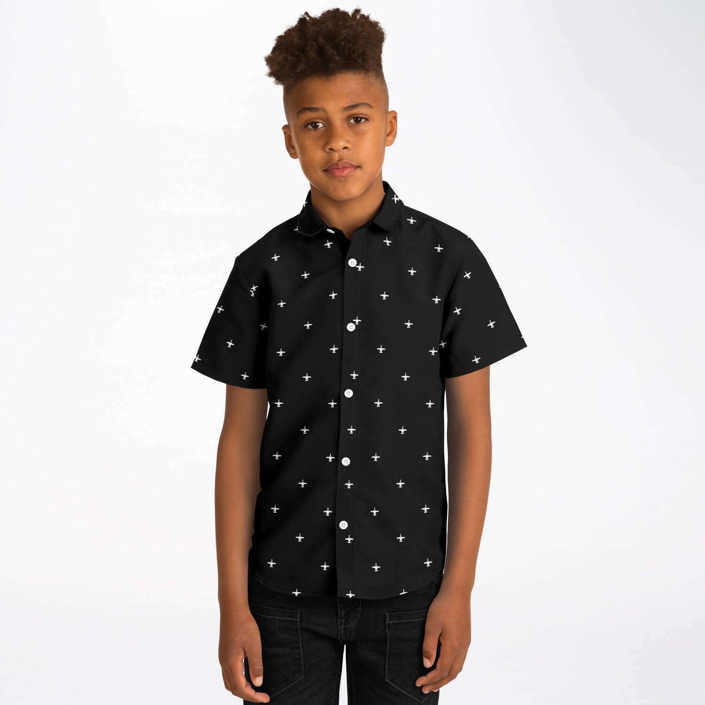 Melody Bagby small A-10 black and white kiids/Youth Short Sleeve Button Down Shirt