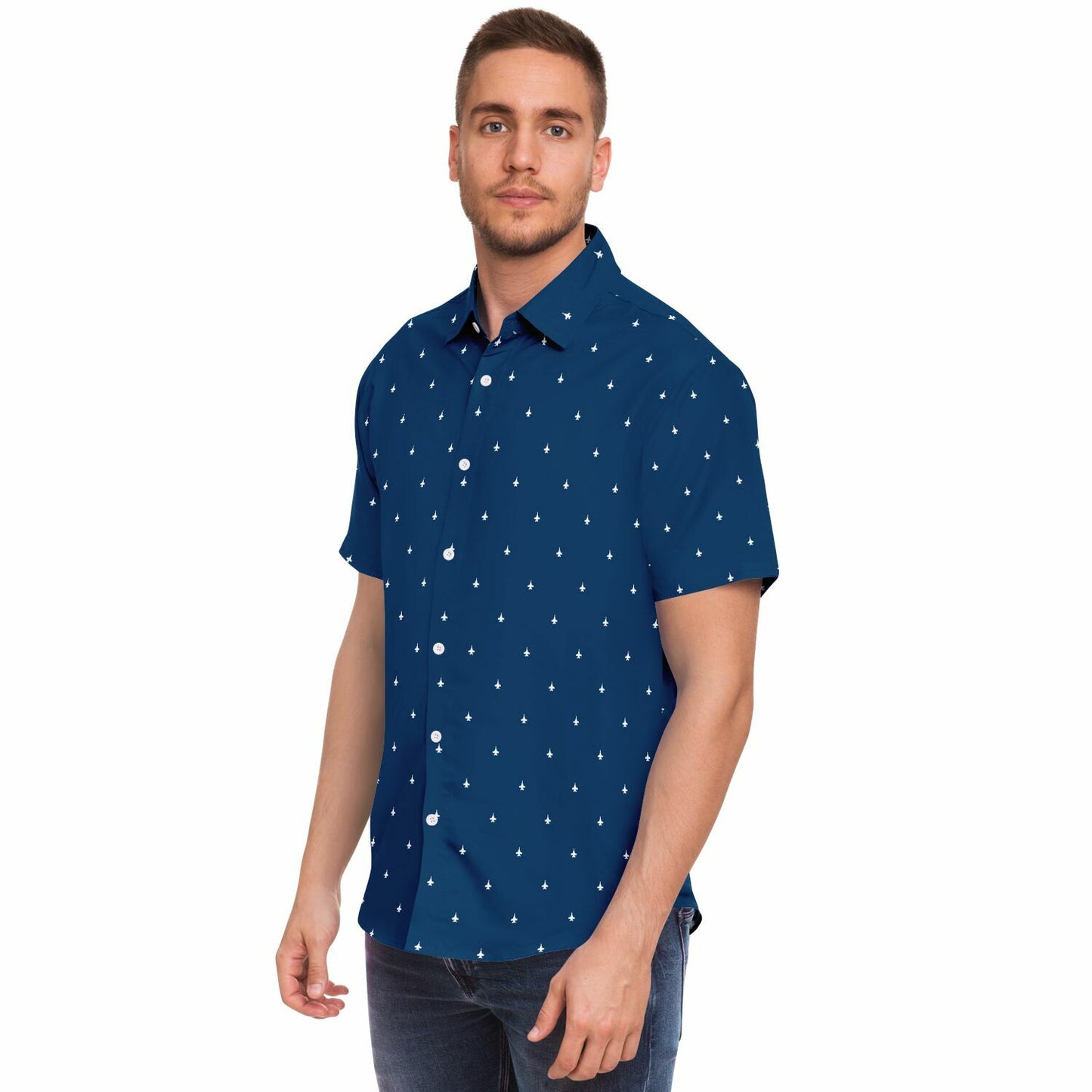 F-18 STROKED Ashleys order 81424 Short Sleeve Button Down Shirt - AOP