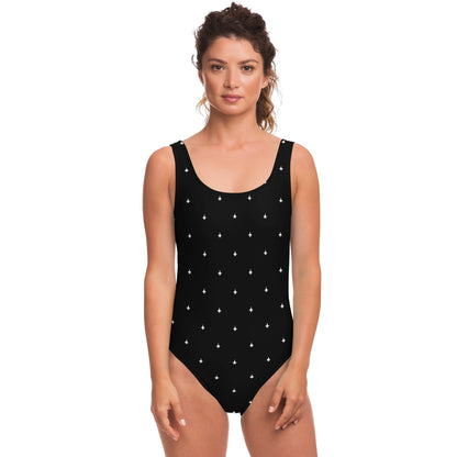 F-18 black and white stroked One-Piece Swimsuit - Shirley