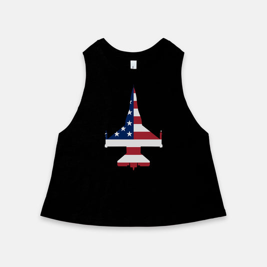 F-16 American Flag Racerback Cropped Tank Top