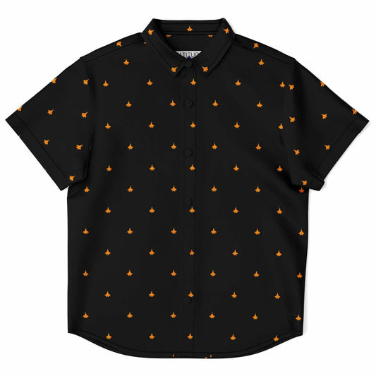 F-35C ff8a01 orange and black Kids/Youth Short Sleeve Button Down Shirt - AOP