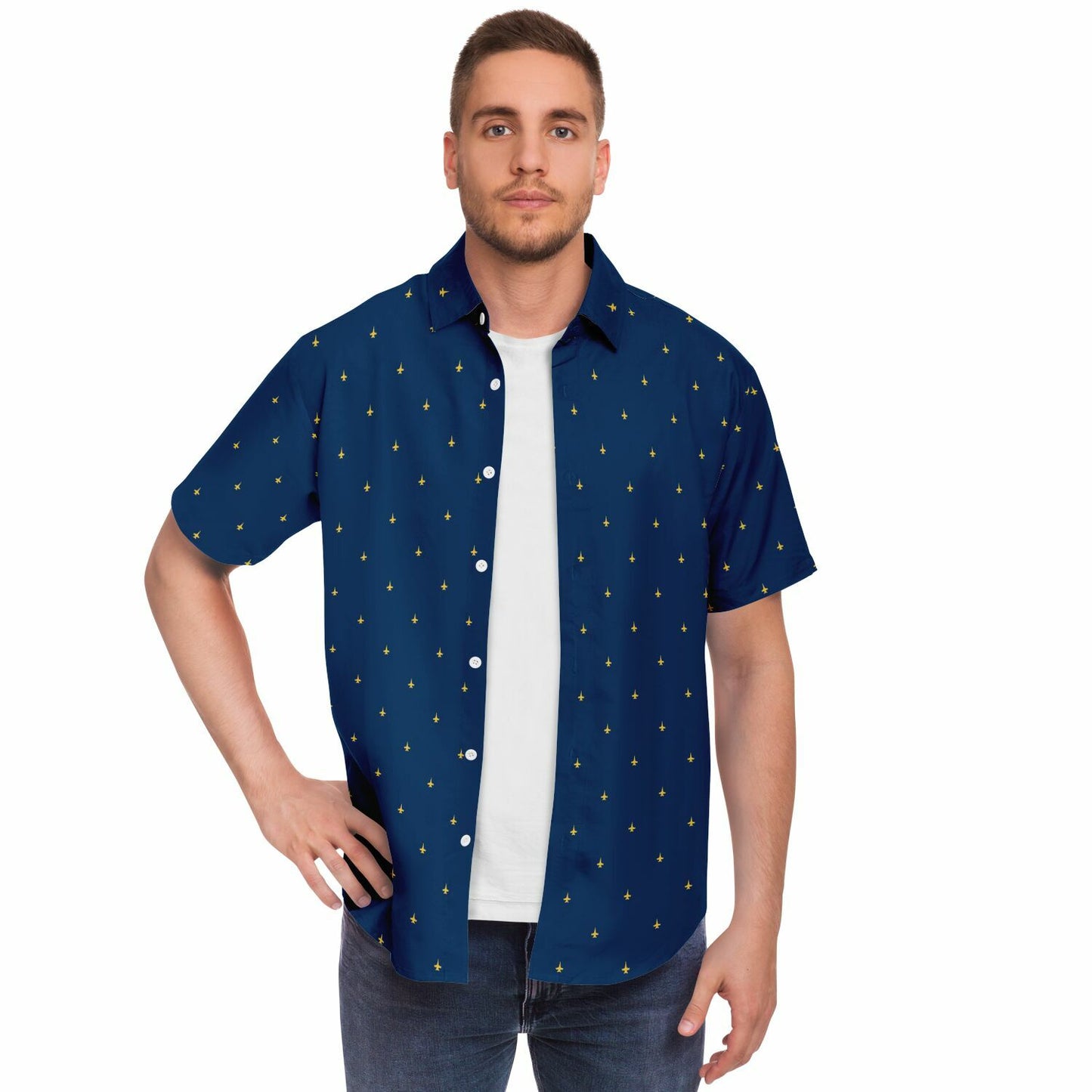 F-18 CD stroked Go Navy colors Short Sleeve Button Down Shirt