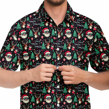 F-35 2023 Christmas Short Sleeve Button Down Shirt - AOP