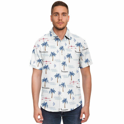 Metrea | CASS White Hawaiian Original Button Down Shirt featuring the NEW logo