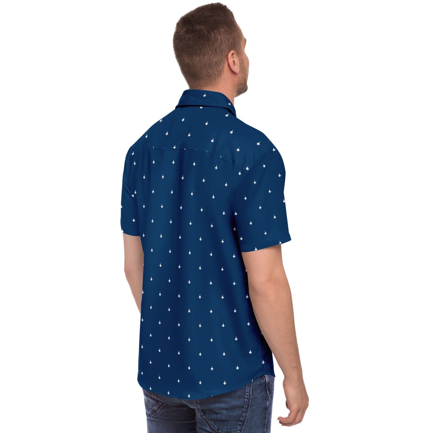 F-18 STROKED Ashleys order 81424 Short Sleeve Button Down Shirt - AOP