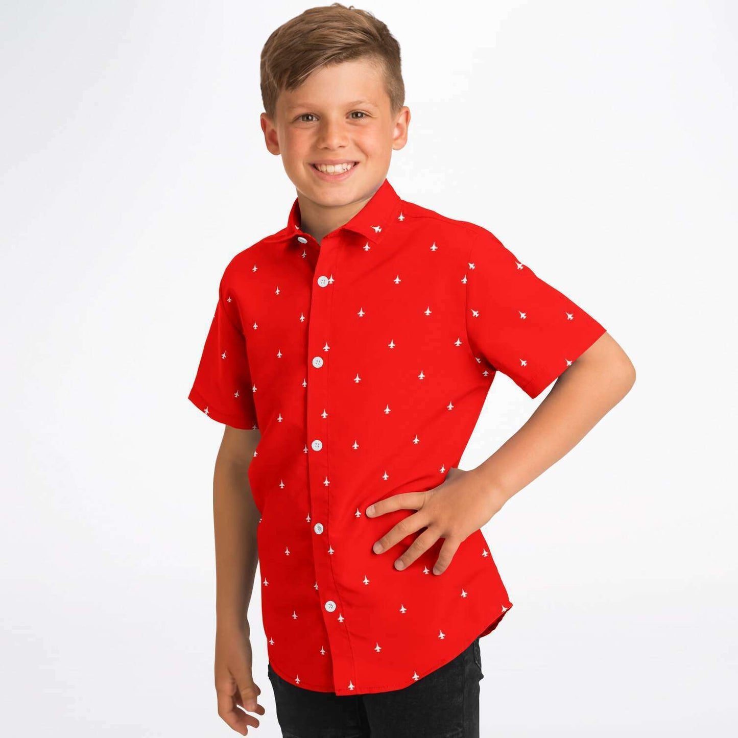 Paul Hollrith Medium F-16 #8 and #6 Kids/Youth Short Sleeve Button Down Shirt - AOP