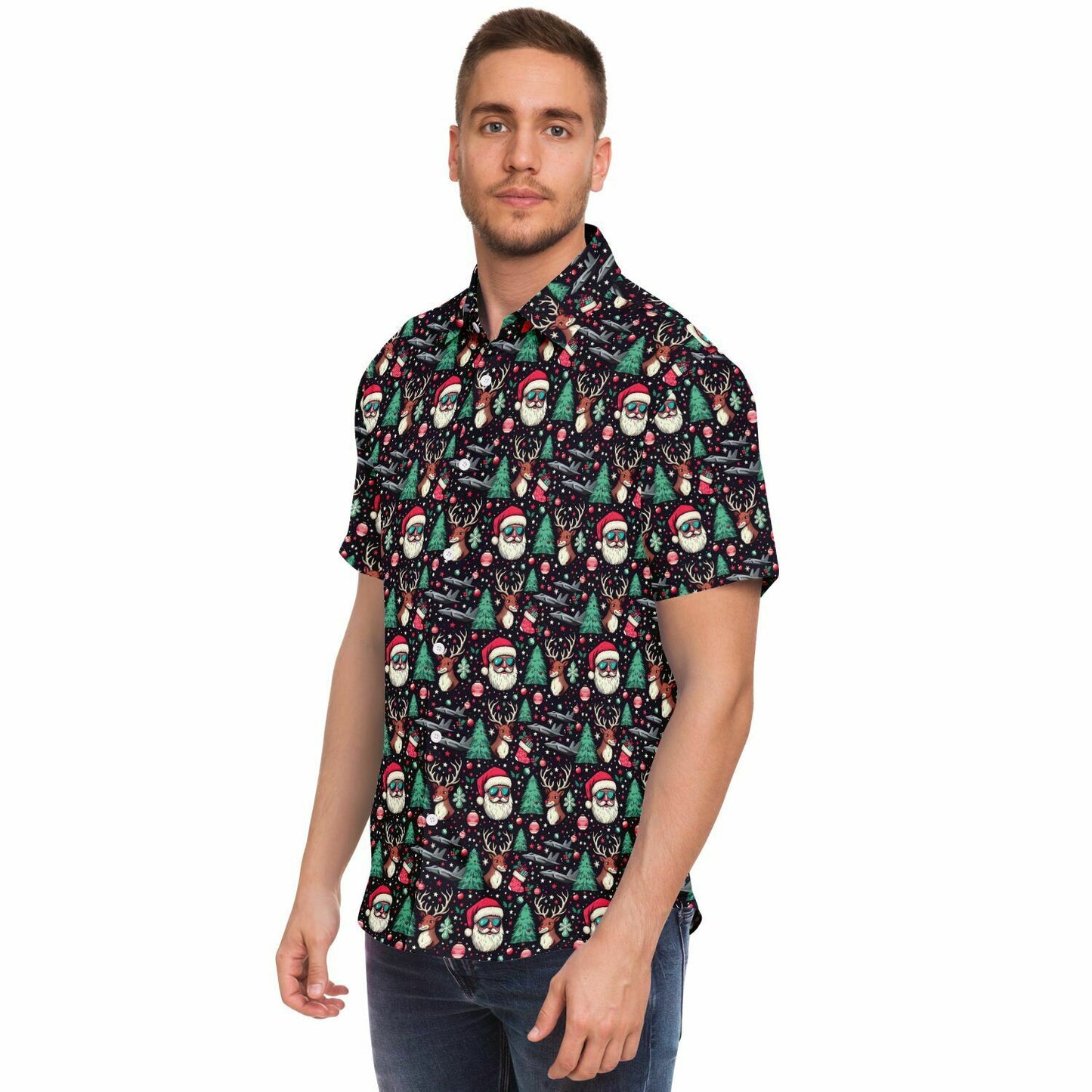 F-35 2023 Christmas Short Sleeve Button Down Shirt - AOP