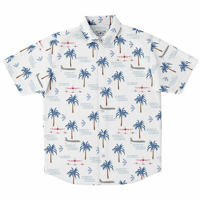 Metrea | CASS White Hawaiian Original Button Down Shirt featuring the NEW logo