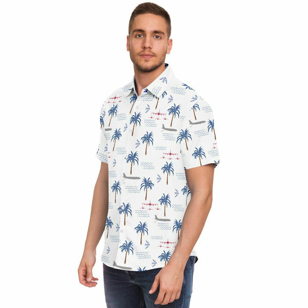 CASS Refueling White Hawaiian Print Button Down Shirt NEW BIRD!